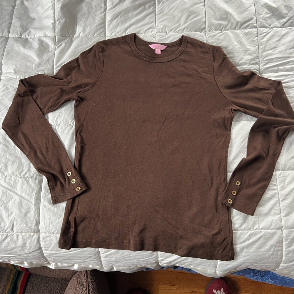Lilly Pulitzer long sleeve brown cotton heavy tee like new smoke free home